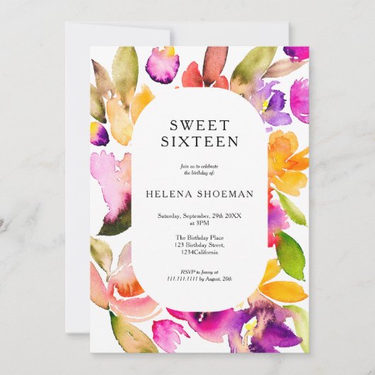 Vet herfst oversize bloemige waterverf Sweet 16 Kaart (Voorkant)