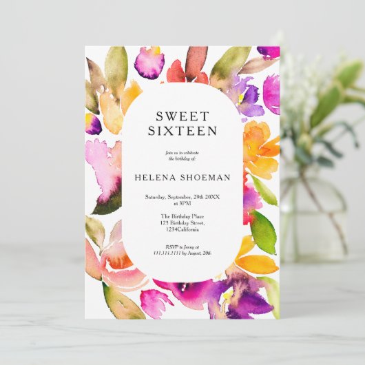 Vet herfst oversize bloemige waterverf Sweet 16 Kaart (Staand voorkant)