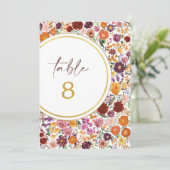 Vet Herfst Wildflower Trouwtafel nummer Kaart (Staand voorkant)