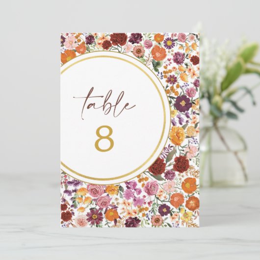 Vet Herfst Wildflower Trouwtafel nummer Kaart (Staand voorkant)