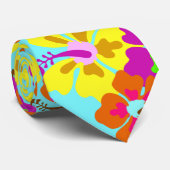 Vet Hibiscus Bloemenpatroon Aqua Bruiloft Stropdas (Opgerold)