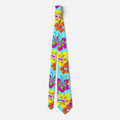 Vet Hibiscus Bloemenpatroon Aqua Bruiloft Stropdas (Achterkant)