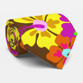 Vet Hibiscus Bloemmotief Bruine Grooms Stropdas (Opgerold)