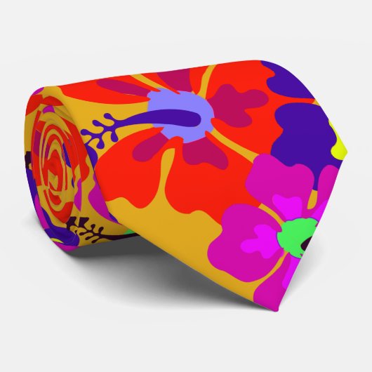 Vet Hibiscus Patroon Goud Bruiloft Stropdas (Opgerold)