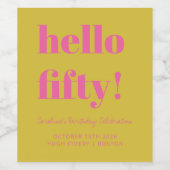 Vet Hot Pink Geel Matig 50e verjaardag Aangepast Wijn Etiket (Enkel label)