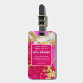 Vet Hot Roze Rood Marmer Wit Faux Gold Flakes Bagagelabel (Voorkant verticaal)