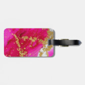 Vet Hot Roze Rood Marmer Wit Faux Gold Flakes Bagagelabel (Achterkant horizontaal)