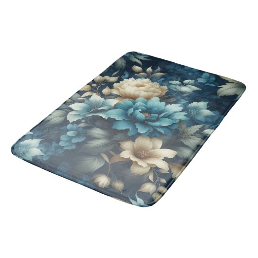 Vet in Blauw & Delicate Cream Bloemen Badmat (Gekanteld)