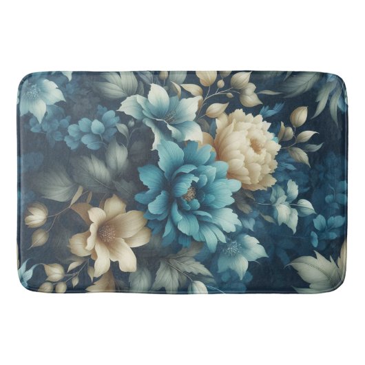 Vet in Blauw & Delicate Cream Bloemen Badmat (Voorkant)