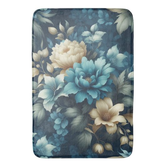Vet in Blauw & Delicate Cream Bloemen Badmat (Voorkant Verticaal)