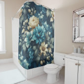 Vet in Blauw & Delicate Cream Bloemen Douchegordijn (In situ)
