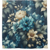 Vet in Blauw & Delicate Cream Bloemen Douchegordijn (Voorkant)