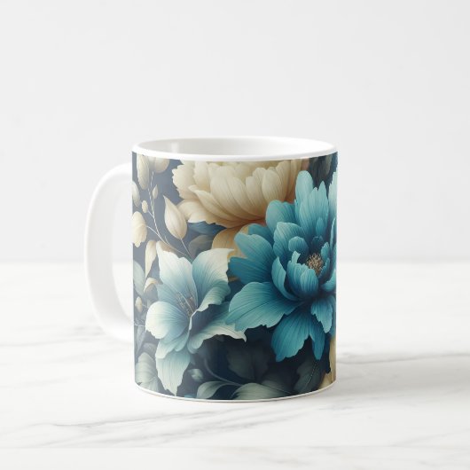 Vet in Blauw & Delicate Cream Bloemen Koffiemok (Voorkant links)
