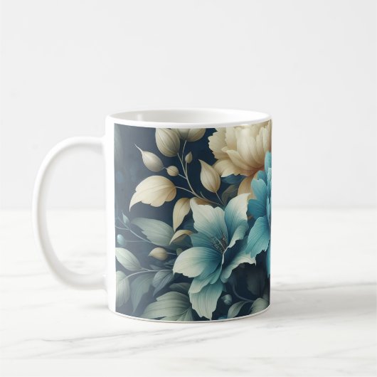 Vet in Blauw & Delicate Cream Bloemen Koffiemok (Links)