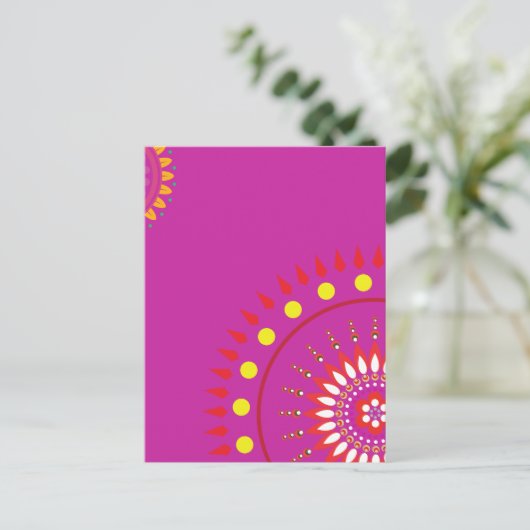 vet india roze decor briefkaart (Staand voorkant)