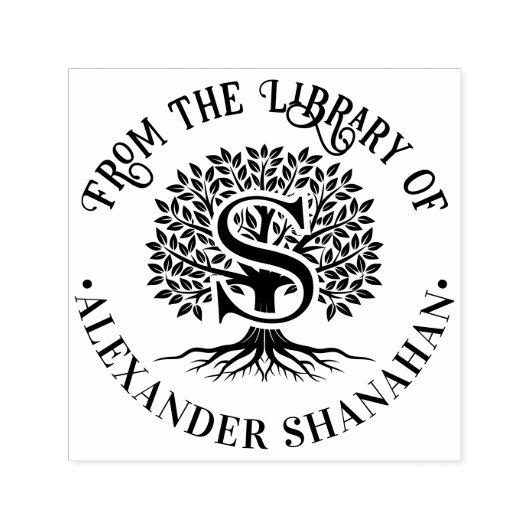 Vet Initiaal over Tree of Life Bibliotheeknaam #2B Zelfinktende Stempel (Design)