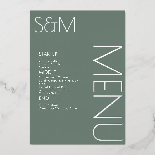 Vet Initiaal Weddenschap geperste Silver Menu-kaar Folie Uitnodiging (Voorkant)