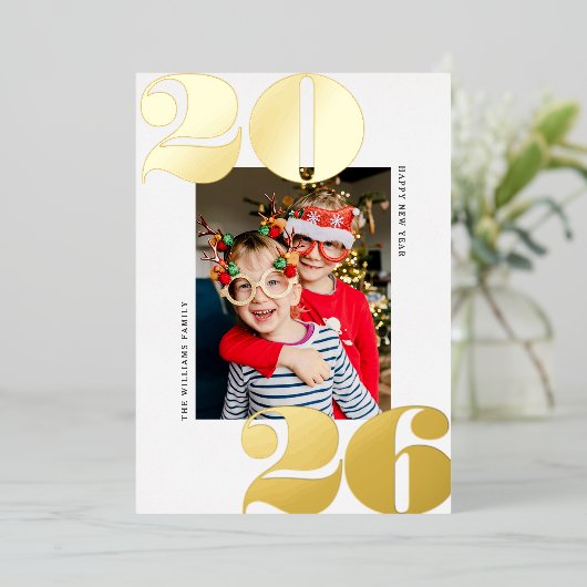 Vet jaar nieuwe feestdag Foto Gold Foil Card Folie Feestdagenkaart (Staand Voorkant)