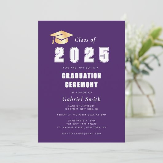 Vet Jaar paarse afstuderen Uitnodiging (Staand voorkant)