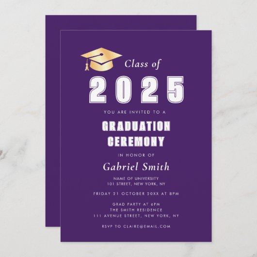 Vet Jaar paarse afstuderen Uitnodiging (Voorkant / Achterkant)