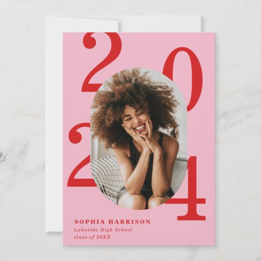 Vet Jaar Rood Roze Ovaal Foto Lijst Afstuderen Kaart (Voorkant)