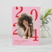 Vet Jaar Rood Roze Ovaal Foto Lijst Afstuderen Kaart (Staand voorkant)