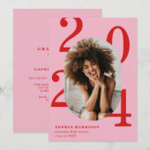 Vet Jaar Rood Roze Ovaal Foto Lijst Afstuderen Kaart (Voorkant / Achterkant)