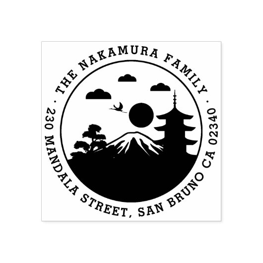 Vet Japans landschap Naam Terugkeeradres Rubberstempel (Afrduk)