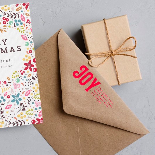 Vet Joy RED-adres Aangepaste kerstfeestdag Zelfinktende Stempel