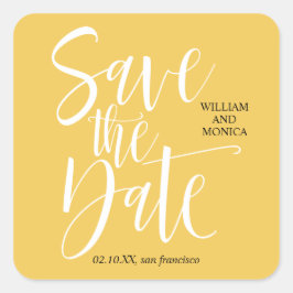 Vet kalligrafie | Moderne witgele bruiloft Vierkante Sticker
