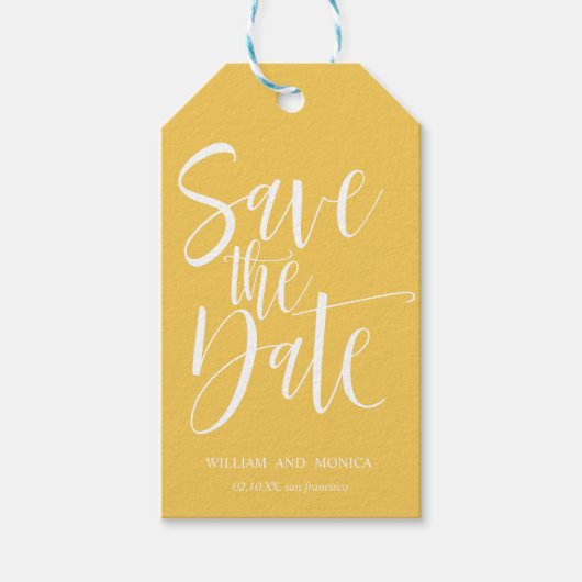 Vet kalligrafie | Mosterd modern om de datum op te Cadeaulabel (Voorkant)