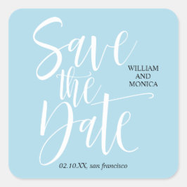 Vet kalligrafie | White Blue modern bruiloft Vierkante Sticker