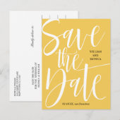 Vet kalligrafie | Witte mosterd moderne bruiloft Aankondigingskaart (Voorkant / Achterkant)