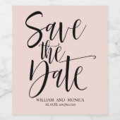 Vet kalligrafie | Zwart roze moderne opslagdatum Wijn Etiket (Enkel label)