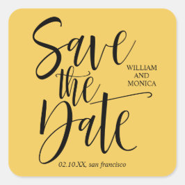 Vet kalligrafie | Zwarte Gele moderne bruiloft Vierkante Sticker