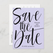 Vet kalligrafie | Zwarte violet moderne bruiloft Aankondigingskaart (Voorkant / Achterkant)