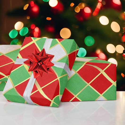 Vet kerstcadeautje Red Green Gold & White Cadeaupapier