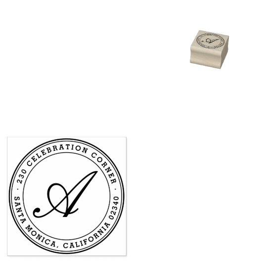 Vet Klassiek Script Monogram Rond Retouradres Rubberstempel (Gestempeld)