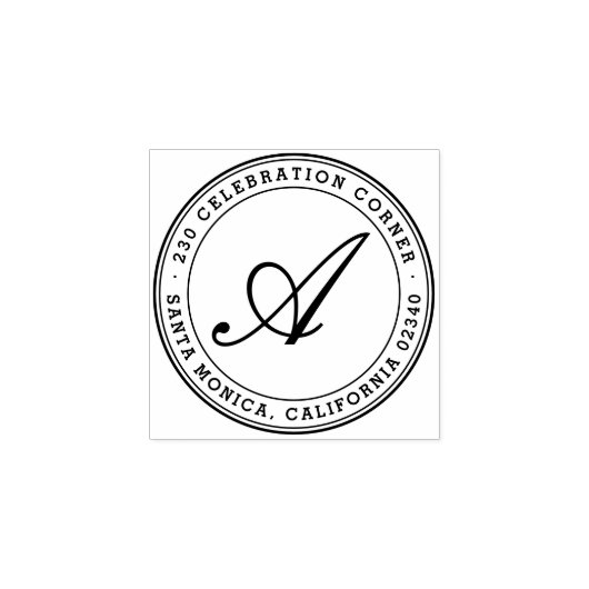 Vet Klassiek Script Monogram Rond Retouradres Rubberstempel (Afrduk)