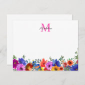 Vet Kleur Magenta Roze Bloemen Monogram Script Notitiekaartje (Voorkant / Achterkant)