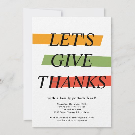 Vet Kleur Thanksgiving Party Invitation Kaart (Voorkant)