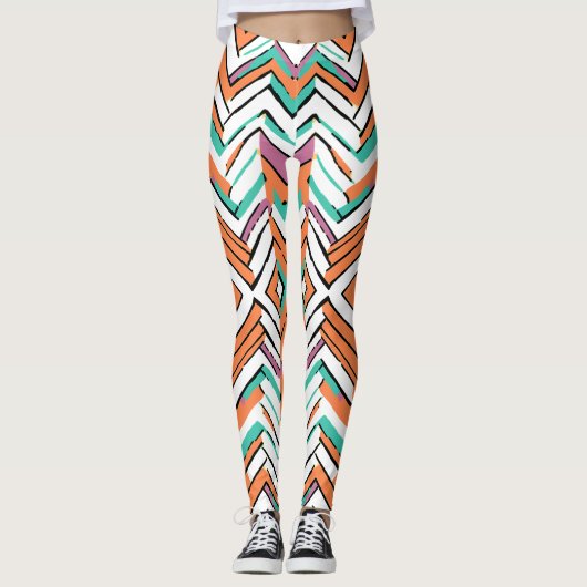 Vet Kleur Visgraat Chevron patroon Leggings (Voorkant)