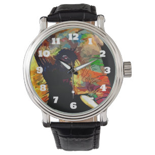 Vet kleurig olifant hoofdportret horloge
