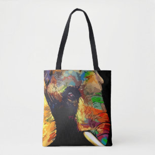 Vet kleurig olifant hoofdportret tote bag