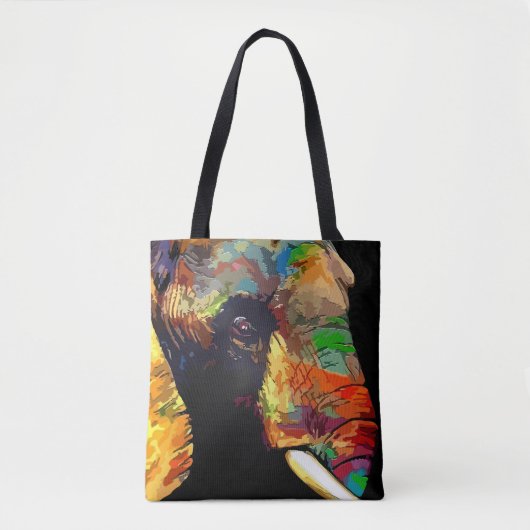 Vet kleurig olifant hoofdportret tote bag (Voorkant)
