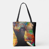 Vet kleurig olifant hoofdportret tote bag (Achterkant)