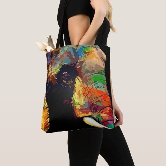 Vet kleurig olifant hoofdportret tote bag (Dichtbij)
