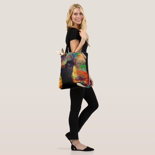 Vet kleurig olifant hoofdportret tote bag (Op model)