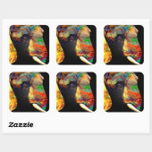 Vet kleurig olifant hoofdportret vierkante sticker (Vel)