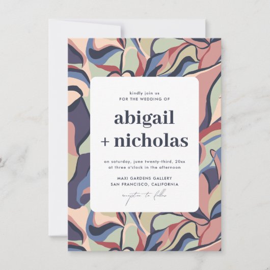 Vet Kleurrijk Abstract Bloemen Unieke Retro Bruilo Kaart (Voorkant)